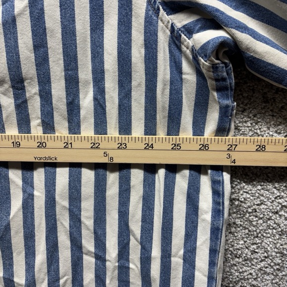 Vintage Y2K Legal Jean Denim Mens XL 1/4 Zip Shirt Striped Short Sleeve Vented - Picture 5 of 16